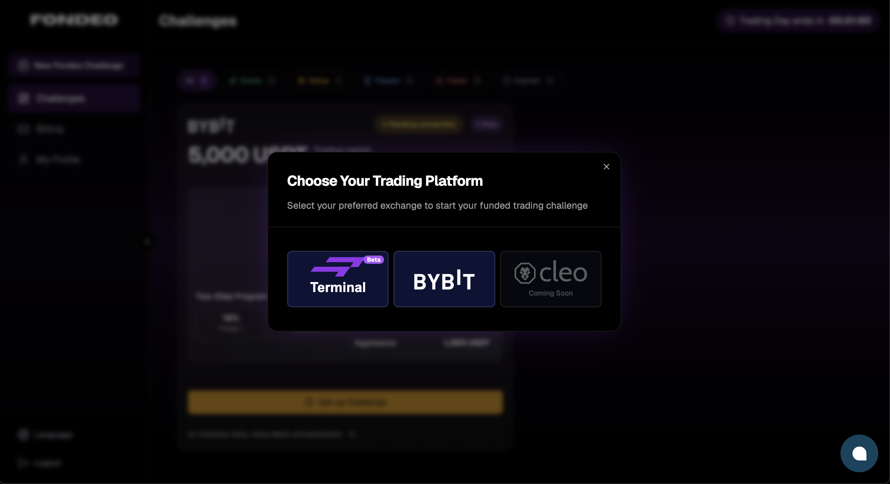 プラットフォーム選択 — Fondeoターミナル、Bybit、またはCleoから選択