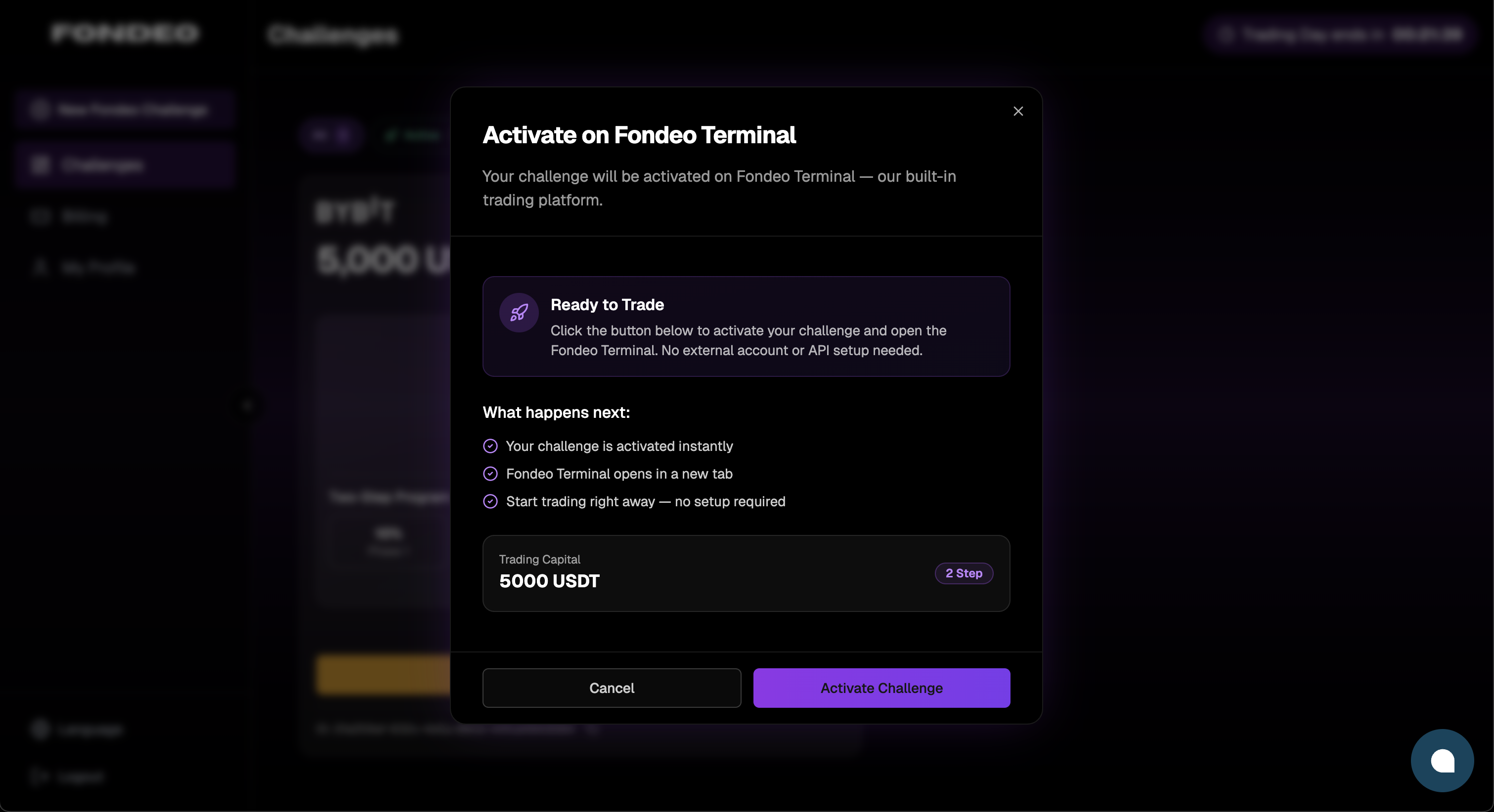 アクティベーション確認 — ワンクリックでアクティベートしてターミナルを開く